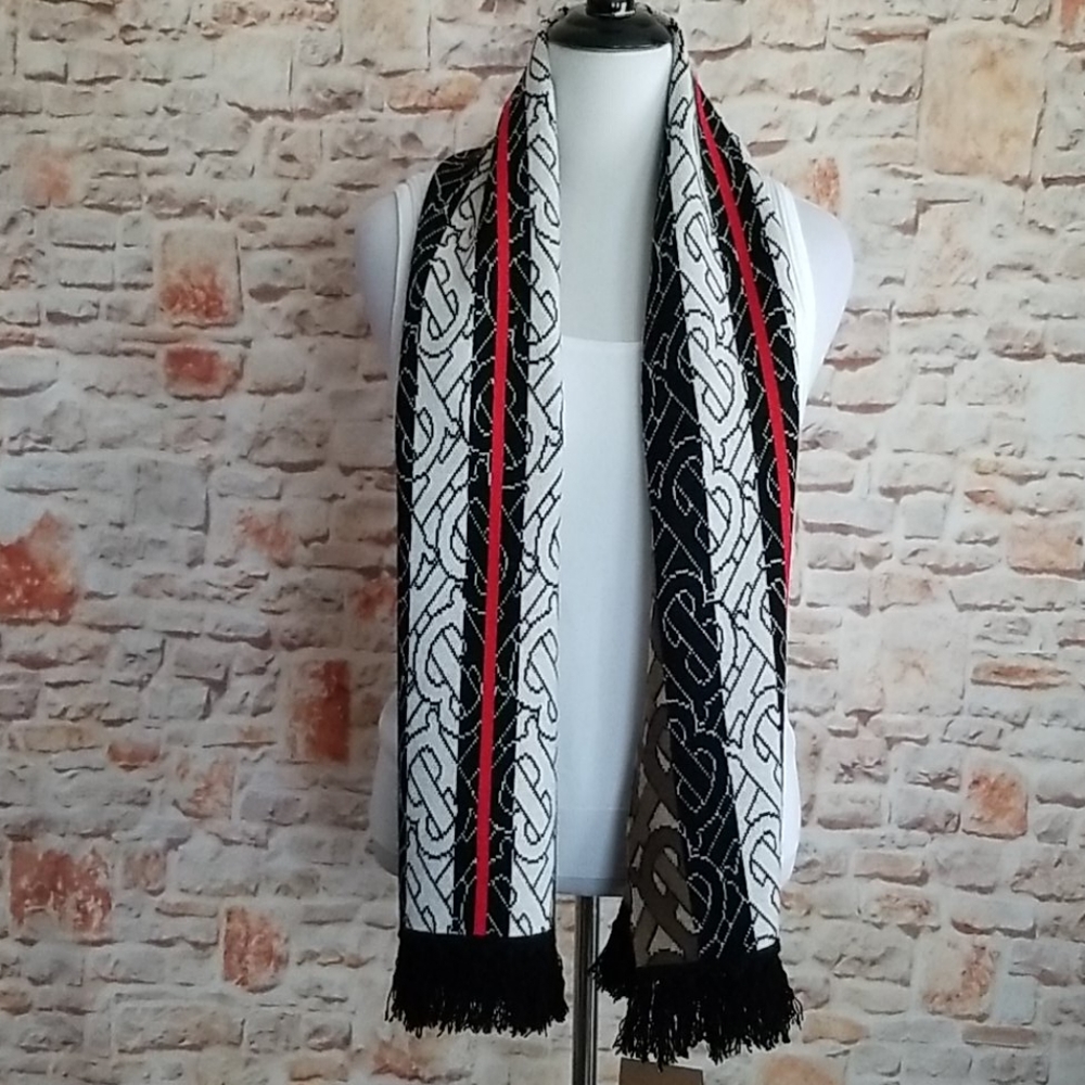 New Burberry Unisex Monogram Stripe Cashmere Scarf - Picture 13 of 14